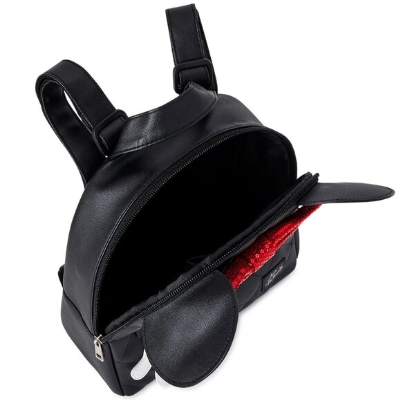 NWT Disney Minnie Mouse Quilted Mini Backpack Black Red Bow Vegan Leather NEW - Picture 7 of 15